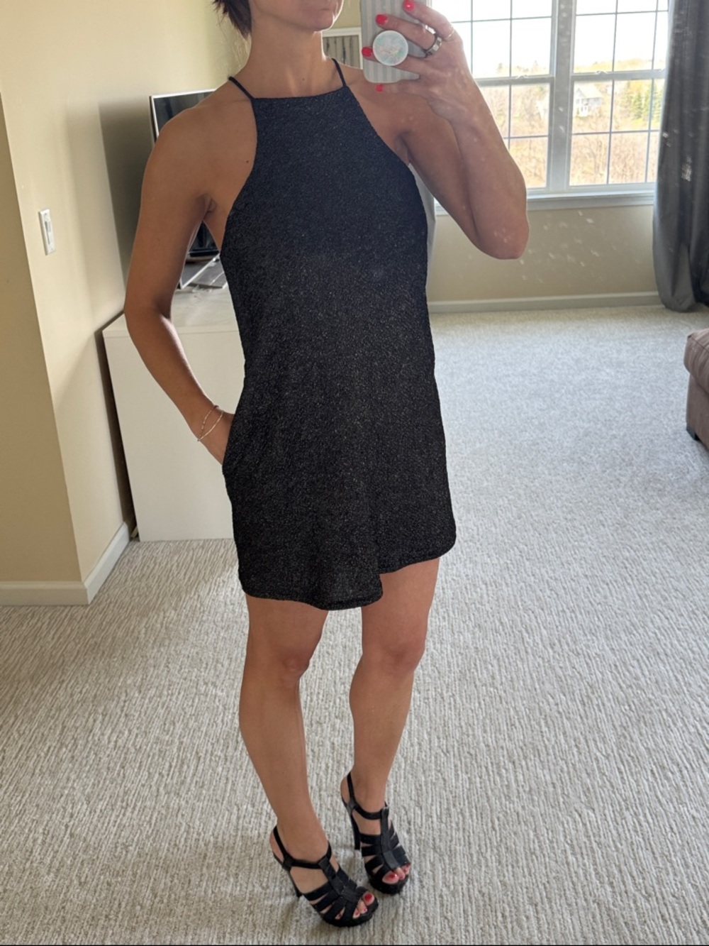 NWT NBD for revolve Women's Black Sparkle Halter Dress